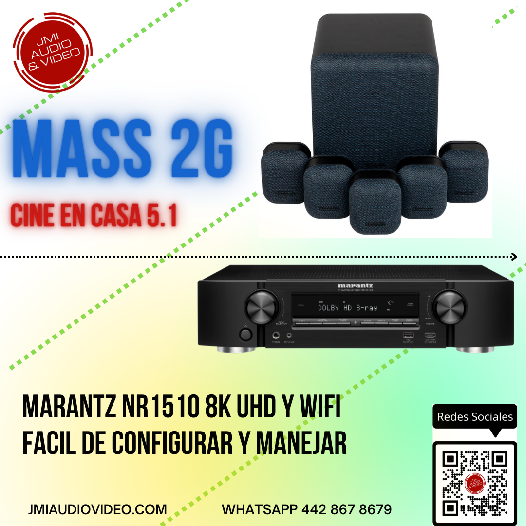 Cine en casa Monitor Audio Mass 5.1 con receptor Marantz NR1510 con wifi